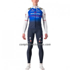 Completo Maglia + Pantaloncino con bretelle 2022 Quick-Step Alpha Vinyl Thermal Manica Corta Blu Bianco